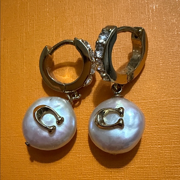 Coach Gold Diamond Mother of Pearl Dangling Earrings - Picture 5 of 8